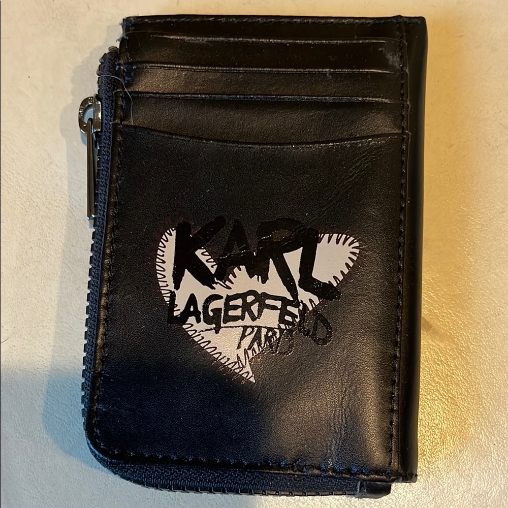 Karl Lagerfeld Black Leather Wallet with Heart Design